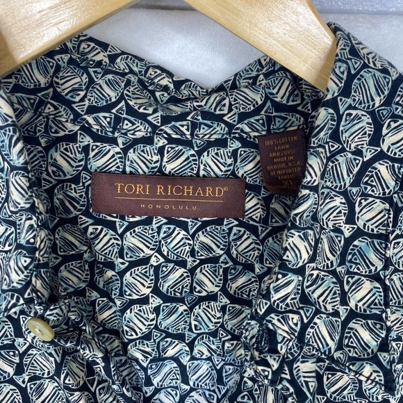 Vintage Tori Richard Honolulu Lawn Cotton Green Tropical Fish Button Up Shirt-XL - Picture 2 of 5